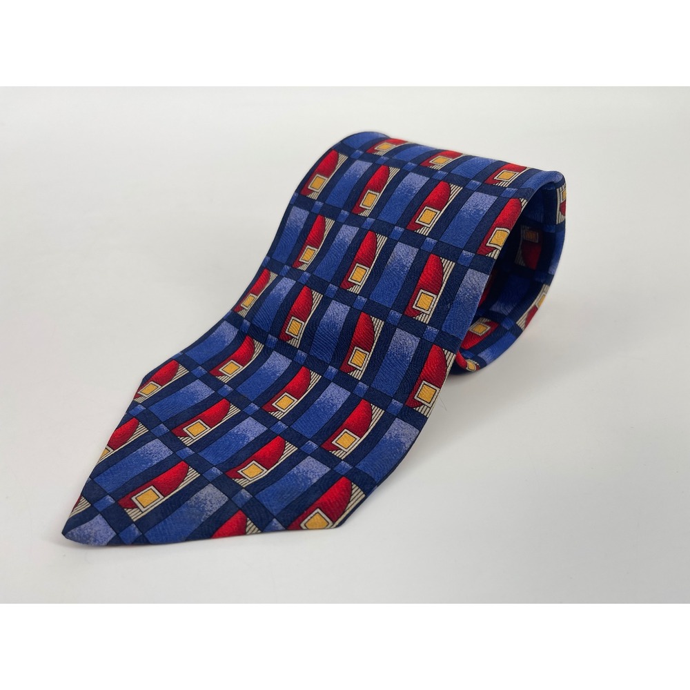 Robert Talbott Studio Silk Necktie Mens Geometric Abstract Blue Red Yellow Tie